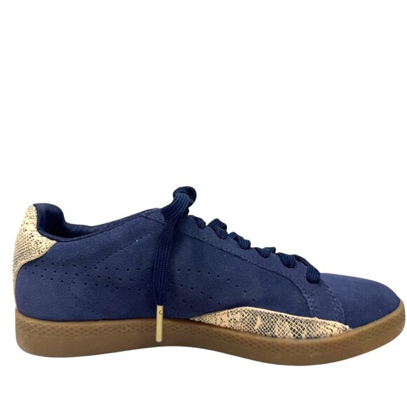 Puma Match Sneakers Women’s Size 7 Navy Suede Gold Snake Detail Gum Sole - Picture 8 of 13